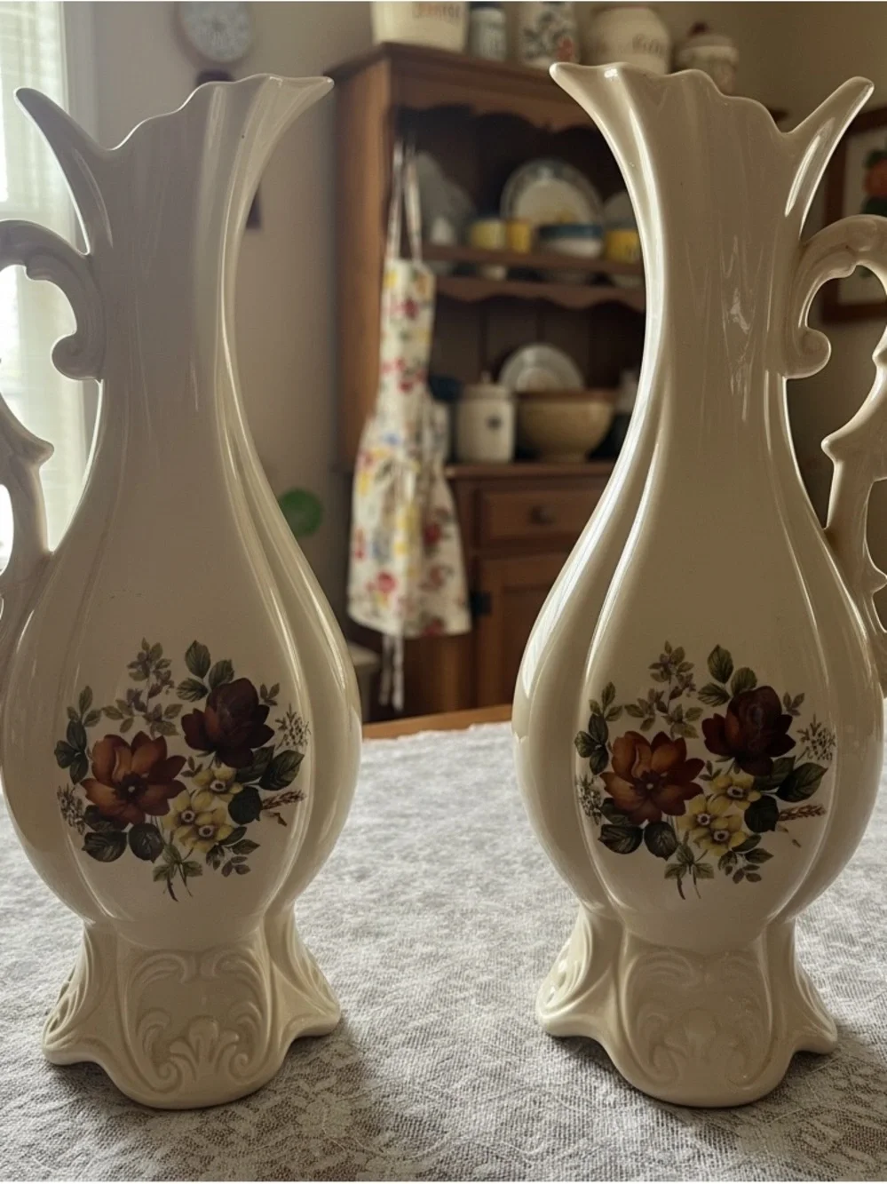 Cream Floral Ceramic Decorative Vase Pair